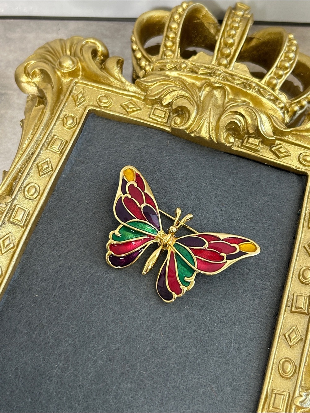 Colorful Enamel Butterfly Pin - Gold Tone Multicolor